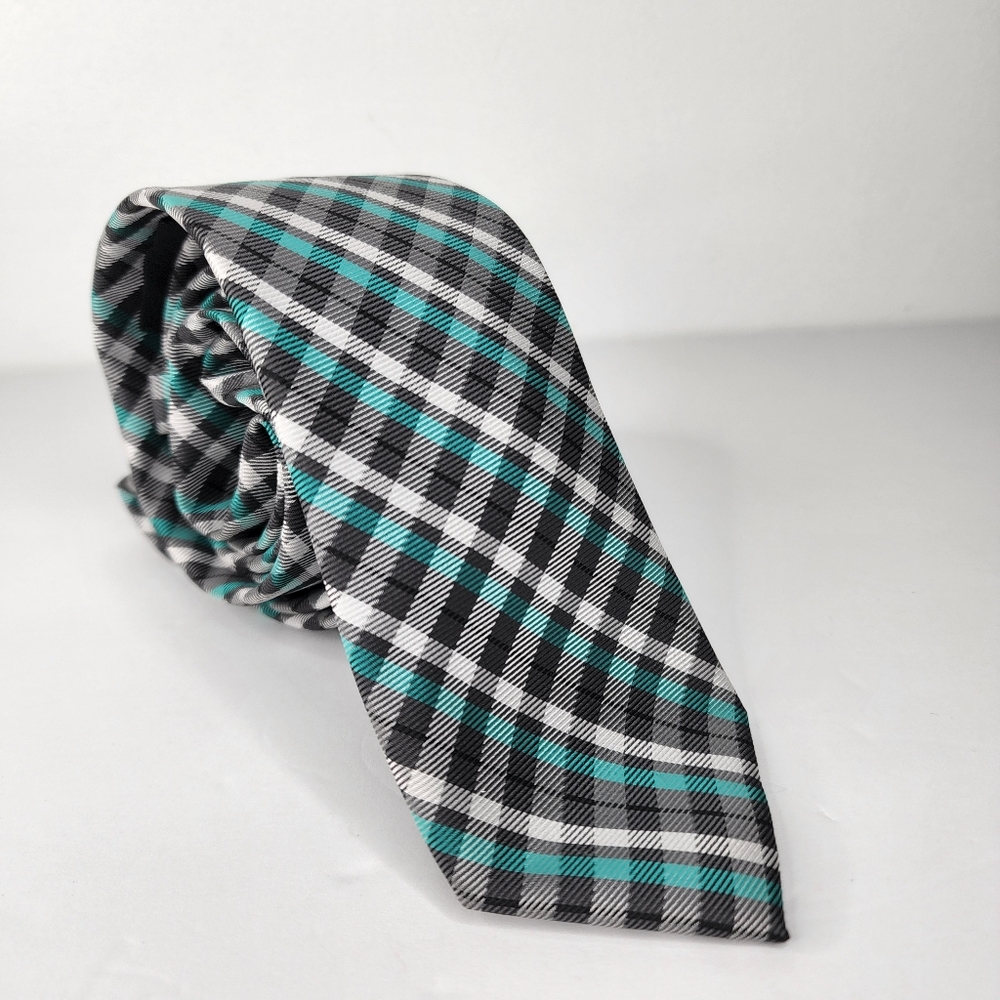 J. FERRER Green & Gray Plaid Tie.